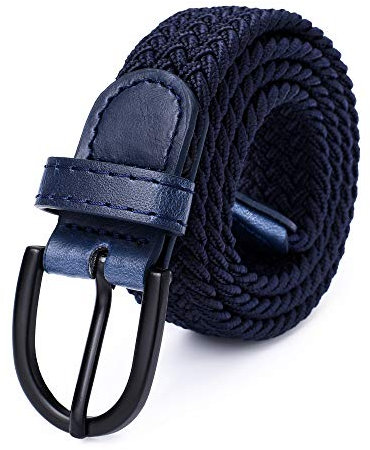 Mile High Life Junior geflochtene elastische Stretchgürtel | Dornschnalle | PU Loop-Endspitze | Jungen Mädchen | 2,5 cm breit (Navy, Small 51cm (66cm Length))