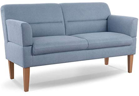 CAVADORE 2,5-Sitzer Küchensofa Kira / Sitzbank für Küche, Esszimmer oder Wohnküche inkl. Armteilverstellung / Leichte Fleckenentfernung dank Soft Clean / 168 x 94 x 81 / Flachgewebe: Hellblau