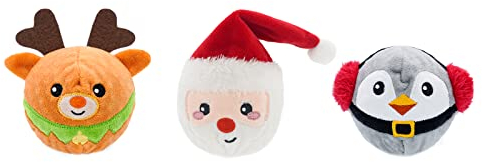 HugSmart Pet Merry Dogmas Quietschendes Hundespielzeug, 2-in-1-Weihnachtsstachelbälle, Keine Füllung, interaktive Plüsch-Hundebälle für kleine, mittelgroße und große Rassen (3er-Pack)