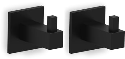 Kon-fort Home Handtuchhaken Schwarz Eckig Bad und Küche 2 Stück Design aus Edelstahl AISI 304 Mattschwarz Zum Bohren.