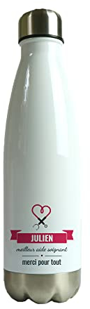 CADEAUX.COM - Gourde Isotherme Infirmière - Gourde Isotherme Personnalisable en INOX - Bouteille Isotherme 500ml avec Bouchon - Cadeau Maitresse d'École - Thermos café - Cadeau Noel
