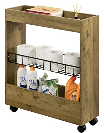 SoBuy BZR46-N Nischenregal mit 3 Etagen Küchenregal mit Rollen Badrollwagen Badezimmerregal Badschrank Nischenwagen Ordnungswagen Rollwagen schmales Regal Badmöbel Vintage BHT ca.:20x70x60cm