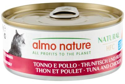 Almo Nature HFC Natural Nassfutter für Erwachsene Katzen - Thunfisch und Hähnchen -150 g, 24er Pack