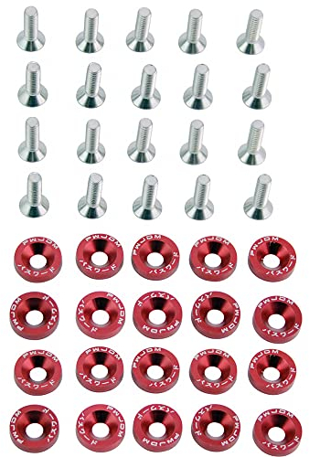 CENPEK - Kit di fissaggio per paraurti parafango in alluminio, con rondella del motore, M6 x 20 mm, 6061 T6, con rondella in alluminio CNC, colore: rosso