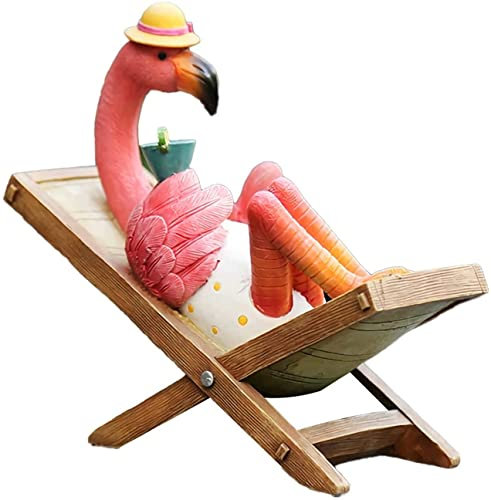 GTTFX Outdoor-Flamingo-Statue, Gartenskulptur, Harz-Flamingo auf Strandkorb, Hawaii, Tropische Outdoor-Ornamente für Rasen, Hinterhof