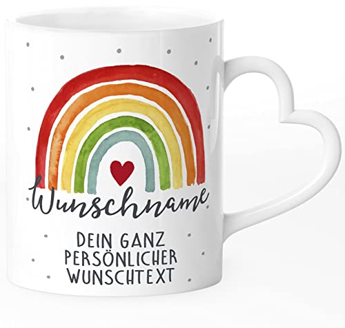 SpecialMe® Tasse mit Herzhenkel Regenbogen personalisiert mit Name und Wunschtext dein eigener Text personalisierbare Geschenke Dein Wunschtext weiß - Herz standard