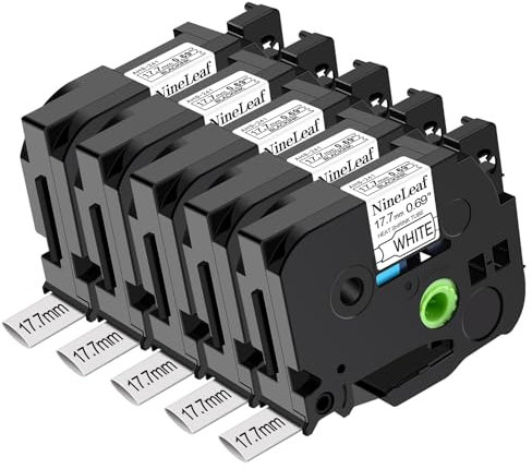 NineLeaf 5x Compatible pour Brother P-touch HSe-241 HSe241 HS241 Ruban 17.7mm x 1.5m Noir sur Blanc Gaine Thermo Retractable Fils Câbles Etiquettes pour P-Touch PT-D600 P700 P750W E550WVP E300VP P900W