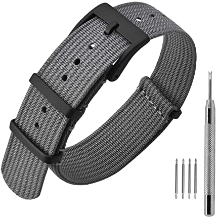 ANNEFIT Nylon Uhrenarmbänder 22mm mit Edelstahl Metall Schwarz Schließe, Sport Atmungsaktive Ersatzarmband (Grau)