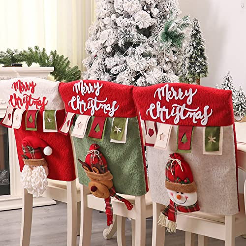 Topverse Set di 6 coprisedia natalizi 3D creativi con pupazzo di neve, Babbo Natale, renna, coprisedia, decorazione natalizia per cucina, sala da pranzo, festività, festival