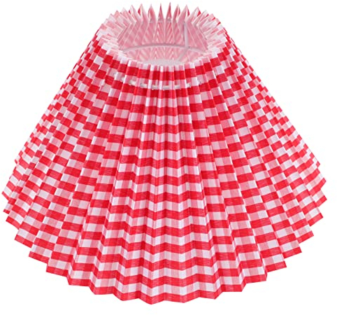 OSALADI Stoff-Lampenschirm für Tischlampe Plissierter Eierschalen-Lampenschirm Ersatz-Kronleuchter-Lampenschirm-Zubehör für Hängende Stehlampe 14 X 24 X 24 Cm Rot Kariert