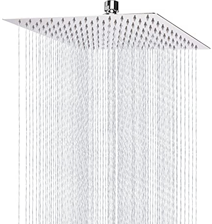 Cabezal de Ducha Lluvia de 25cm, Markcco Cabezal de Ducha Cuadrado de Alta Presión de Acero Inoxidable Ducha Cómoda a Baja Presión de Agua Instalación en Pared o Techo