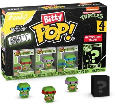 Funko Bitty Pop! Teenage Mutant Ninja Turtles - 8-Bit Raphael, 8-Bit Donatello, 8-Bit Leonardo and A Surprise Mystery Mini Figure - 0.9 Inch (2.2 Cm) - TMNT Collectable - Gift Idea - Cake Topper
