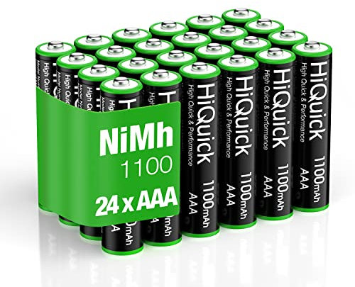 HiQuick 24 x AAA Rechargeable Batteries, Rechargeable 1100mAh Battery, Ni-MH Recycle High Capacity Performance, Pack of 24