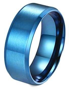 Ayoiow Paar Ringe Paar, Trauringe Blau 8MM Matte Bands Ring Abgeschrägte Kanten Größe 70 (22.3)