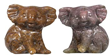 mookaitedecor Satz von 2 Hand geschnitzt Indischer Achat Koala Bär Figuren, Carving Tier Statue Skulptur Pocket Kristall Stein für Heim Büro Pflanze Dekor Sammlerstück