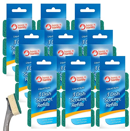 SOL 27pk (3x9pk) Liquid Refill Dish Scourer Heads - Replacement Washing Up Sponge with Liquid Handle - Durable Cleaning Sponge Heads, Non-Scratch Design, Compatible with Dishmatic Refills