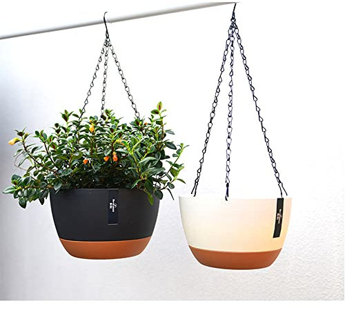 OUKEYI 3 macetas colgantes de plástico con agujeros de drenaje y bandeja extraíble, cestas colgantes para jardín, hogar, jardín, decoración de patio