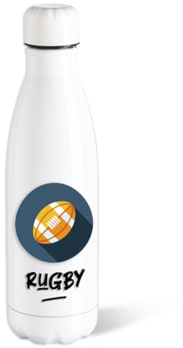 Bouteille d’eau Isotherme Rugby Sport 500ml Acier Gourde Réutilisable Ecologique Maintien Chaud/Froid 12h. Idée Cadeau Original Humour Homme Femme Enfant Ami Utile Anniversaire Noël