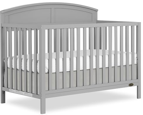 Dream On Me Storybrooke 5-in-1 Convertible Full-Size Baby Crib in Pebble Grey, GreenGuard Gold & BSA, Convert to Toddler, Day & Full-Size Bed Sustainable Pinewood, 3 Mattress Heights