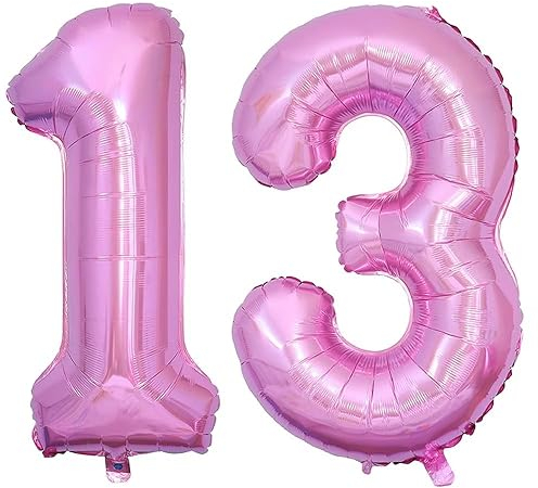 Vthoviwa 40 Zoll/18 Farbens Luftballon Zahlen 13/31 Rosa, Helium Luftballon 13/31. Geburtstag Foil Ballon, 0123456789,10-19,20-25,30,40,50,60,70,80,90, Folienballon 13/31 Party Dekoration
