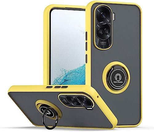 ILING Funda para Honor 90 Lite 5G, Ultra Delgado Mate Translúcido Antigolpes Dura PC Carcasa, Suave Silicona TPU Bumper Estuche con Anillo de Soporte (Amarillo)