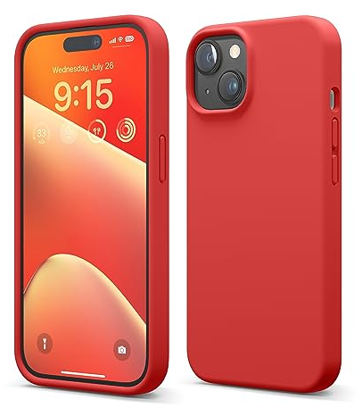 elago Flüssig Silikon Case Kompatibel mit iPhone 15 Hülle, Premium Silikon Handyhülle, Ganzkörper Schutzhülle [4 Lagige Stoßfeste Struktur], Kratzfestes Weiches Mikrofaserfutter (Rot)