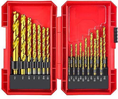 YIYITOOLS 21-teiliges Titan-Spiralbohrer-Set, Kobalt-Bohrer-Sets, Titan-Spiralbohrer-Set zum Schneiden von Hartmetallen wie Edelstahl, Aluminiumlegierung und Titanlegierung