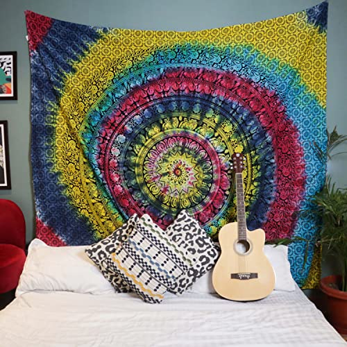 Wandteppiche, Hippie-Mandala-Wandbehang für Schlafzimmer, 137X213 cm, mehrfarbiger Elefanten-Wandbehang, Wandteppich aus indischer Baumwolle, Strandüberwurf,Decke für Zuhause, Wohnzimmer, Dekoration
