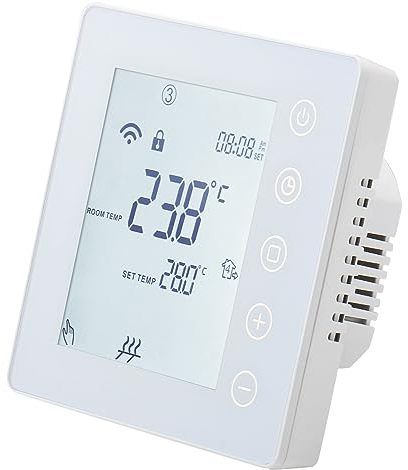 Wengart WiFi Termostato de Ambiente de calefacción WG201, AC230V 3A 2.4GHz Tuya App programable en 7 días, Teclas táctiles, retroiluminación, para Sistemas de Calentamiento de Agua