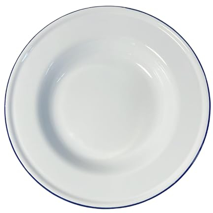 Thorness Plato de sopa esmaltado blanco de 24 cm, plato de comida, plato esmaltado, plato grande y profundo, plato tradicional, plato de cocina para sopa, pasta, 24 cm de diámetro con 4 cm de