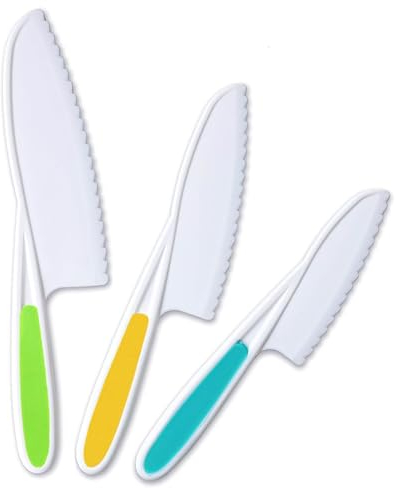 Jatidne Toddler Knife for Chopping Safety Knife Plastic Mini Chef Knife Set for Kids Kitchen Knife Pack of 3