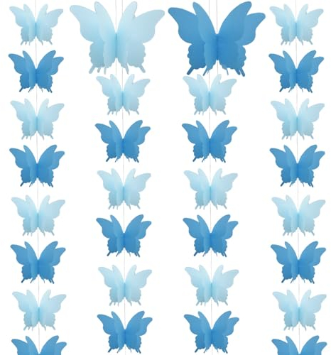 Ruidee 4 Stück Papier Schmetterling Banner 2.8m 3D Schmetterling Girlande zum Aufhängen Bunte Schmetterlings Papiergirlande für Hochzeit,Geburtstag Party Dekoration (HD/Blue)