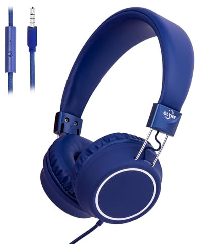 Olyre Kids Headphones Wired with Microphone 3.5mm Jack Lightweight Foldable Toddler Headphones for School & Travel, Braided Cord Durable Design for Boys & Girls (Starlit Navy Blue)
