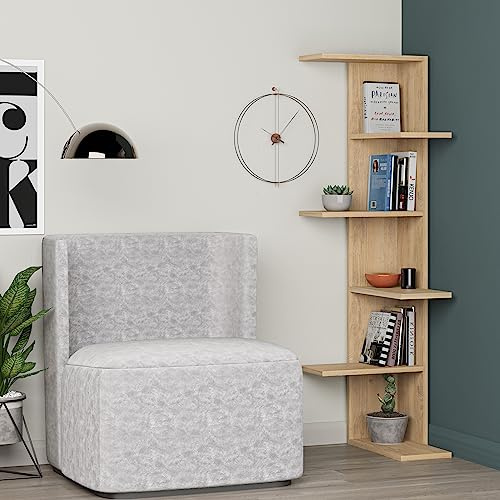 HOCUS PICUS 5-Tier Corner Bookcase Modern Space Saving Wooden Shelf Wall-Mounted Display Rack for Living Room, Office, Kids Room - 141x37x24cm - Multiple Colors (Oak, Oak)