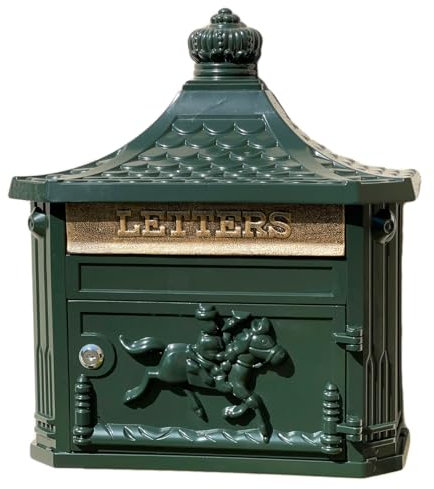Victorian Green Post Box 45cm English Glossy Metal Locking Letterbox Mail Wall Mount