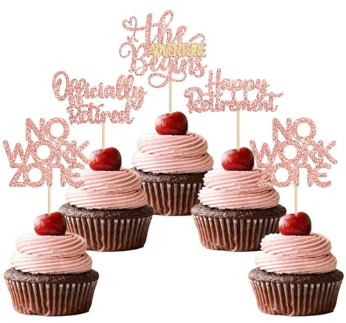 24Pcs Happy Retirement Cupcake Toppers Officially Retired Cake Toppers No Work Zone Adventure Begins Cupcake Picks Retirement Theme Farewell Birthday Party Decorations Supplies Rose Gold