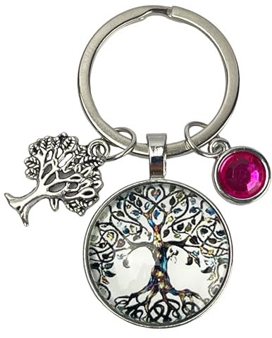 Schlüsselanhänger Baum des Lebens für Damen und Herren, Baum des Lebens, Baum des Lebens aus Metall und rosa Ergänzung, für Yoga-Liebhaber, Baum des Lebens, Schlüsselanhänger Unisex, grau, XL