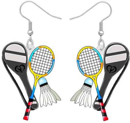 RAIDIN Süße Acryl Sport Bälle baumeln Haken Ohrringe Schmuck für Damen Mädchen Tischtennisball Fussball Ohrringe Geschenke für Sportliebhaber (Badminton Ohrringe)
