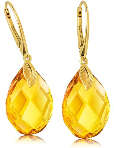 Amber by Mazukna - Bernstein Ohrringe - Eleganter Bernstein-Schmuck Hängend mit goldenem Fitting für Damen, Tropfenförmige Amber-Ohrringe, Damenschmuck, 43x15mm 5,5g