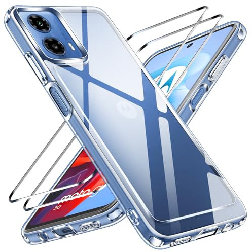 ivoler Anti-Amarillo Clara Funda para Motorola Moto G34 5G con 2 Piezas Cristal Templado, [Protección Militar] Carcasa Protectora Antigolpes Transparente Anti-Choques Bumper Case