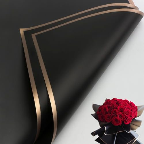 20 Blatt Blumen Papier,Wasserfeste Bouquet Papier,Papier für blumenstrauß,Floristen Verpackungspapier für Hochzeit Geburtstage Party 57 x 57cm (Schwarz & Phnom Penh)
