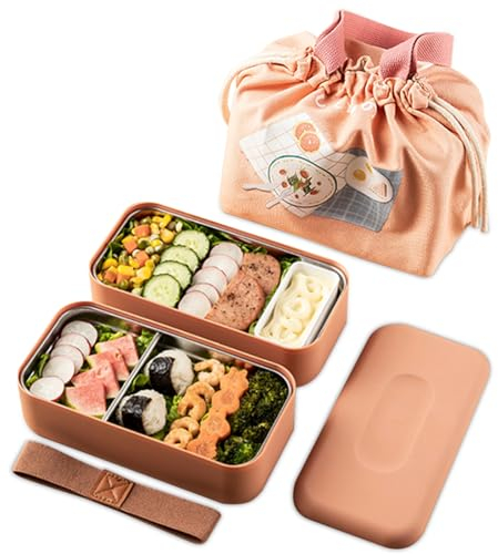 BRYN Bento Lunch Box, 1120ml Boite Repas Compartiment avec Couverts et Lunch Bag, boîtes Bento Micro Ondable pour Pique-Nique, Travail, Écoles, Camping et Fitness (Acier inoxydable/Orange)