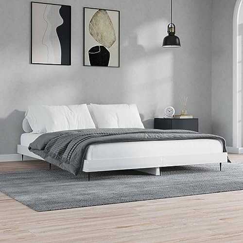 ARKEM Bettgestell Bett Bed Frame Betten Bettrahmen Tagesbett Hochglanz-Weiß 160x200 cm Holzwerkstoff