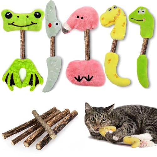 Giochi per Gatti – Giocattolo interattivo per gatti 2 in 1 con erba gatta per gatti, Matatabi Silvervine per Gatti 10Pcs