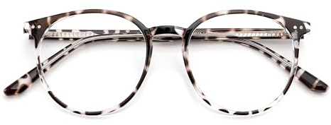 JFXQDR Blaulichtfilter Brille für Damen und Herren, Rund Rahmen Gaming Brille gegen Augenermüdung mit UV-Schutz RF6213 (Leopard)