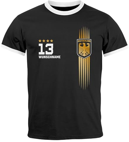 MoonWorks® Herren T-Shirt Deutschland Trikot personalisiert Fußball EM-Shirt 2024 WM Fanshirt Deutschlandshirt Bundesadler Personalisierbar schwarz-weiß XL