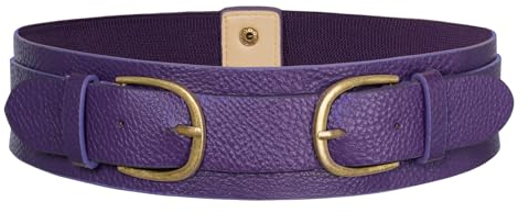 Belle Poque Ceinture élastique en cuir vintage pour femme - Large ceinture extensible à bouton-pression pour robe, violet, M
