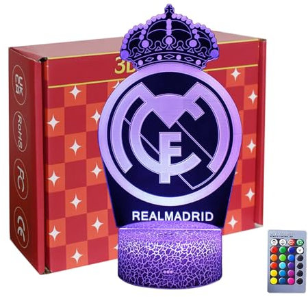 INTUPGD 3D Madrid Fußball LED Lampe Nachtlicht, 16 Farbwechsel 4 Models mit Remote & Smart Touch Stimmungslichter, Nachttischlampe Geschenke für Männer Mädchen Jungen Kinder