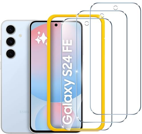 ivoler Pack de 3 Film de Protection d’écran en Verre Trempé pour Samsung Galaxy S24 FE 5G, avec Outil d'Installation Facile, Dureté 9H Glass, Anti Rayures, sans Bulles(PAS pour Samsung S24)
