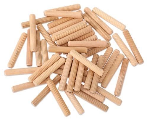 Lot de 100 chevilles en bois, 8 x 50 mm, bouchons en bois, tiges de chevilles, en bois de hêtre, chevilles ondulées, aiguilles en bois coniques et nervurées pour le travail du bois, meubles, étagère